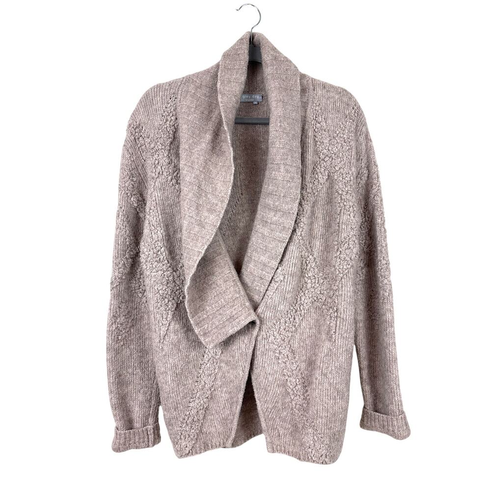 One Grey Day Womens M Tan Open-Front Wool Boho Long-Sleeve Knit Cardigan